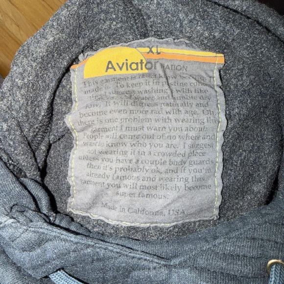 Aviator Nation Hoodie XL Navy Blue Funnel Neck Fleece Sweatshirt Zip Pocket - Picture 4 of 10